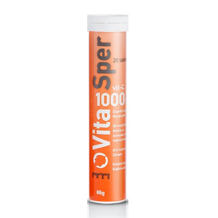 Vitasper Vit-C 1000mg Συμπλήρωμα Διατροφής για καπνιστές & Κρυολόγημα με γεύση πορτοκάλι 20 αναβράζοντα δισκία