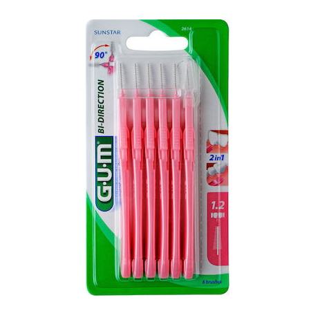 Gum 2614 Bi-Direction Tapered Μεσοδόντια Βουρτσάκια 1.2mm Ροζ 6τμχ