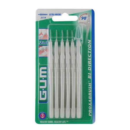 Gum 2114 Bi-Direction Cylindrical Μεσοδόντια Βουρτσάκια 0.7mm Λευκό 6τμχ