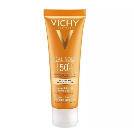 Vichy Ideal Soleil SPF50+ Αντιηλιακή Κρέμα Προσώπου για Περιποίηση 3 σε 1 κατά των Κηλίδων με Χρώμα 50ml