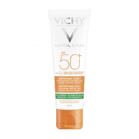 Vichy Capital Soleil Mattifying 3 in 1 Daily Shine Control Care SPF50+ Αντιηλιακή Κρέμα Προσώπου 50ml