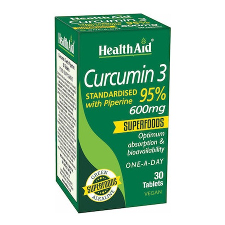 Health Aid Curcumin 3 Κουρκουμίνη με Πιπερίνη 30tabs 600mg