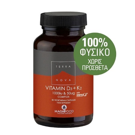 Terranova D3 1000IU & K2 50ug Complex Συμβάλλει στη Διατήρηση των Υγιών Οστών, 50 κάψουλες