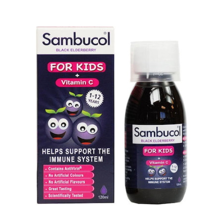 Sambucol Black Elderberry for Kids + Vitamin C Παιδικό Σιρόπι από Σαμπούκο για την Ενίσχυση του Ανοσοποιητικού 120ml