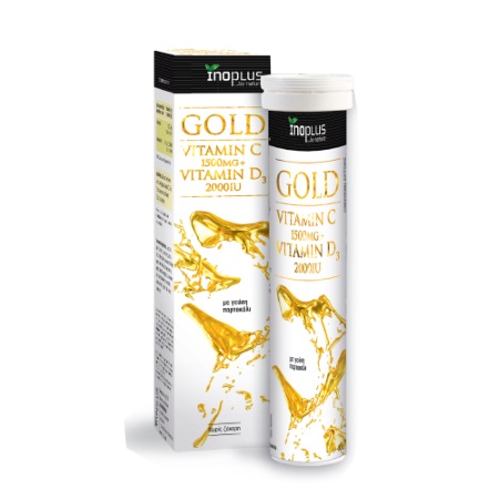 Inoplus Gold Vitamin C 1500mg & Vitamin D3 2000iu Συμπλήρωμα Διατροφής για Ενίσχυση του Ανοσοποιητικού με γεύση πορτοκάλι 20 αναβράζοντα δισκία