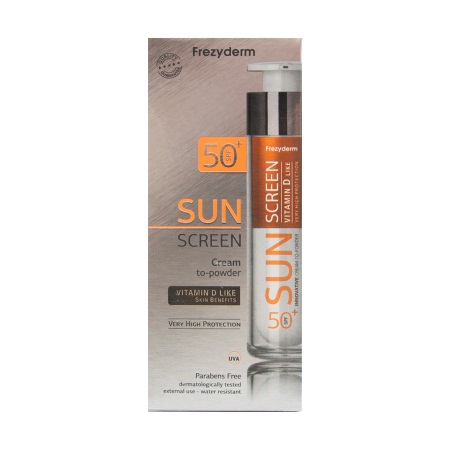 Frezyderm Sun Screen Vitamin D Like Skin Benefits Fluid to Powder SPF50+ Αντιηλιακή Υγρή Κρέμα με Πολύ Υψηλή Προστασία 50ml