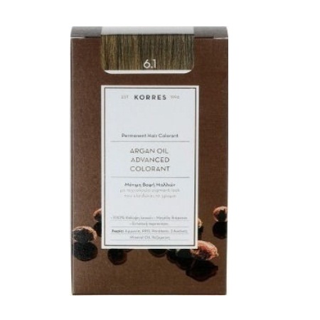 Korres Argan Oil Advanced Colorant 6.1 Βαφή Μαλλιών Ξανθό Σκούρο Σαντρέ 50ml