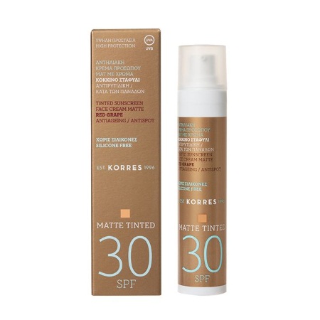 Korres Red Grape Matte Tinted Sunscreen Face Cream SPF30 Αντηλιακή Κρέμα Προσώπου Ματ Κόκκινο Σταφύλι με Χρώμα 50ml
