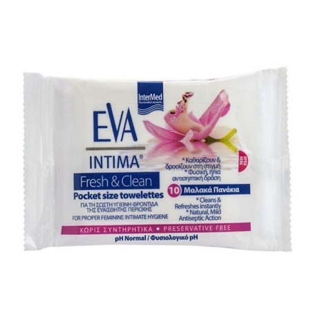 Intermed Eva Intima Fresh & Clean Towelettes Πανάκια Καθαρισμού Ευαίσθητης Περιοχής 10τμχ