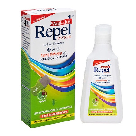 Uni-Pharma Anti-lice Repel Restore Λοσιόν/Σαμπουάν Αγωγή 3 σε 1 για τα μαλλιά 200g