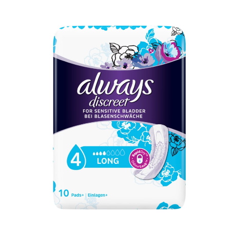 Always Discreet for Sensitive Bladder Long Pads Σερβιέτες Ακράτειας για Μεγάλη Ένταση 10τμχ