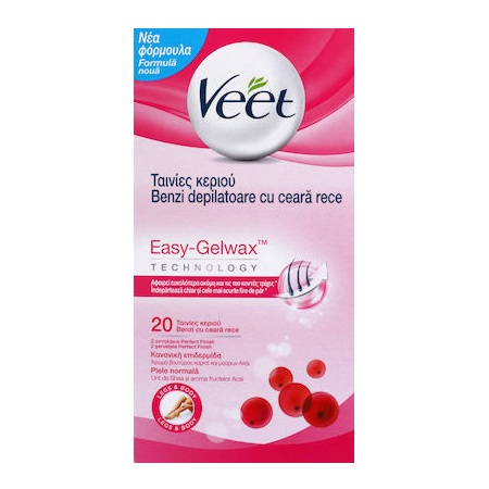 Veet Easy-gelwax Legs & Body κρύο κερί αποτρίχωσης ποδιών 20 ταινίες