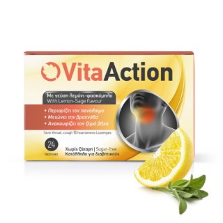 Vita Action Παστίλιες για το Λαιμό Χωρίς Ζάχαρη με Γεύση Λεμόνι 24 τεμάχια