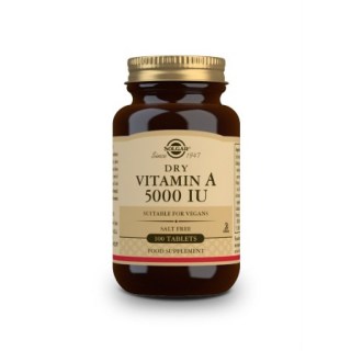 Solgar Dry Vitamin A 5000 IU Συμπλήρωμα διατροφής για την υγεία όρασης και δέρματος 100 ταμπλέτες