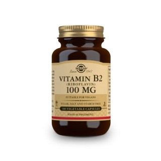 Solgar Vitamin B2 (Riboflavin) 100mg Συμπλήρωμα διατροφής για μείωση κούρασης και κόπωσης 100 φυτικές κάψουλες