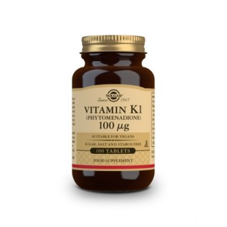 Solgar Vitamin K1 100mg Συμπλήρωμα διατροφής απαραίτητο για την ομαλή πήξη του αίματος & την υγεία των οστών 100 ταμπλέτες