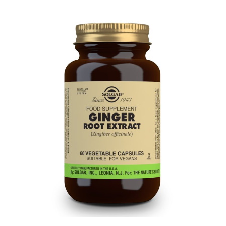Solgar Ginger Root Extract Συμπλήρωμα Διατροφής Χρήσιμο σε Πεπτικές Διαταραχές του Οργανισμού 60 φυτικές κάψουλες