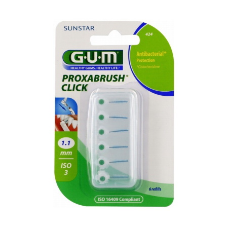 Gum 424 Refill Proxabrush 1.1mm Ανταλλακτικά για τις πρωτότυπες βούρτσες με επικάλυψη χλωρεξιδίνης 6 τεμάχια