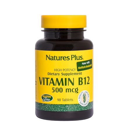 Natures Plus B12 (Κοβαλαμίνη) 500mcg Συμπλήρωμα διατροφής με βιταμίνη Β12 90 ταμπλέτες
