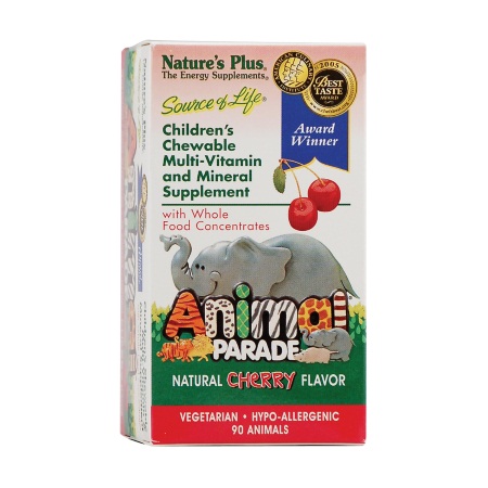 Natures Plus Animal Parade Cherry Παιδική Πολυβιταμίνη με γεύση κεράσι 90 μασώμενες ταμπλέτες