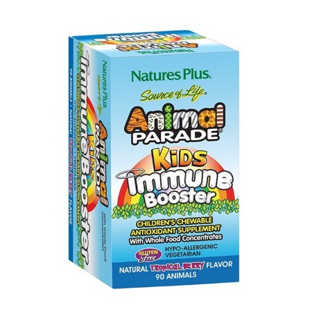 Natures Plus Animal Parade Kids Immune Booster Πολυβιταμινούχα Ζωάκια για Παιδιά με γεύση τροπικών φρούτων 90 μασώμενες ταμπλέτες