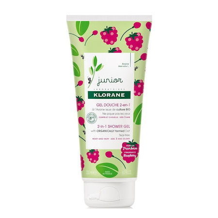 Klorane Junior Gel Douche Framboise Παιδικό αφρόλουτρο 2 σε 1 με άρωμα Βατόμουρου από 3 ετών 200ml