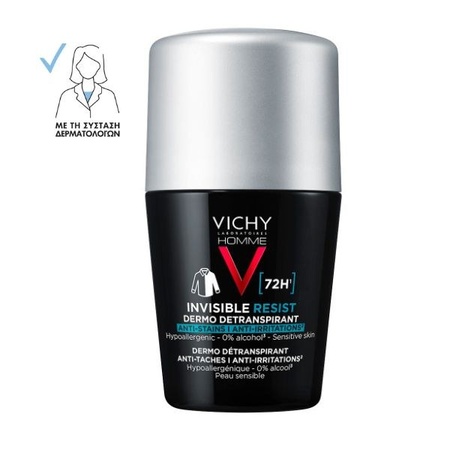 Vichy Homme Invisible Resist 72H Ανδρικό Αποσμητικό Roll-On Κατά των Σημαδιών & της Έντονης Εφίδρωσης 50ml