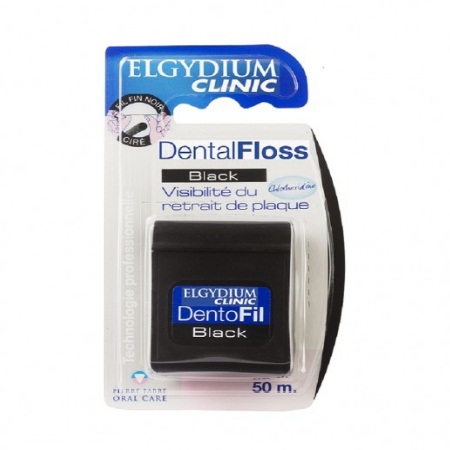 Elgydium Dental Floss Black Οδοντικό Νήμα Ελαφρά Κηρωμένο με Χλωρεξιδίνη Μαύρο Χρώμα 50m