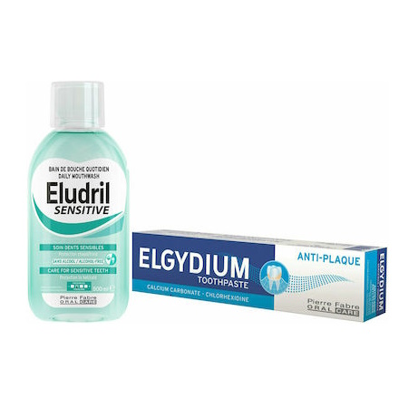 Pierre Fabre Eludril Sensitive Στοματικό Διάλυμα κατά της Πλάκας 500ml & Elgydium Antiplaque Toothpaste 75ml