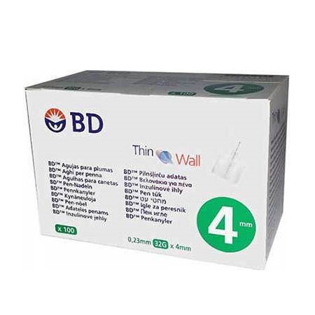 BD Medical Thin Wall Βελονάκια για Πένα 4mm x 0.23mm 100 τεμάχια