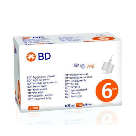 BD Βελόνες για Πένες Ινσουλίνης 0.25mm 31G X 6mm 100 τεμάχια