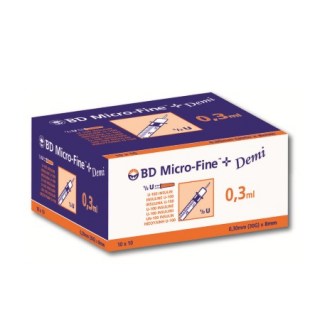 BD Microfine Σύριγγες Ινσουλίνης 0.30mm 30G Χ 8MM 0.3ml 100 τεμάχια