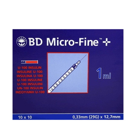 BD Micro-Fine+ Σύριγγες ινσουλίνης 1ml 29G 12,7mm 100 τεμάχια