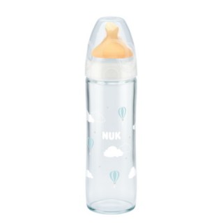 Nuk Classic Γυάλινο Μπιμπερό με θηλή καουτσούκ για βρέφη από 0-6 μηνών 240ml