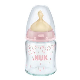Nuk First Choice+ Μπιμπερό Γυάλινο Θηλή Καουτσούκ από 0-6 μηνών 120ml