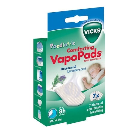 Vicks Pediatric Comforting Vapo Pads Rosemary & Lavender Scent Ταμπλέτες για Βρέφη 3m+ & Παιδιά  με Άρωμα Δενδρολίβανο & Λεβάντα 7 Ταμπλέτες