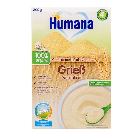 Humana Βιολογική Κρέμα με Σιμιγδάλι Χωρίς Γάλα από 4+ Μηνών 200g