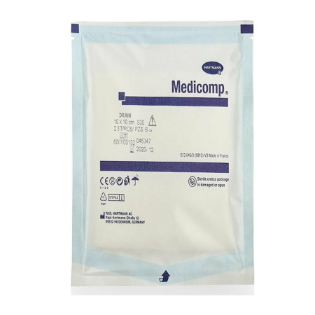 Hartmann Medicomp Drain Επίθεμα Τραχειοστομίας Αποστειρωμένο 6ply 10x10cm 2 τεμάχια