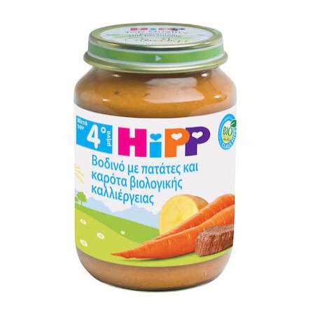 HiPP Υποαλλεργικό Γεύμα Με Βοδινό, Πατάτες και Καρότα από τον 4ο μήνα 190gr
