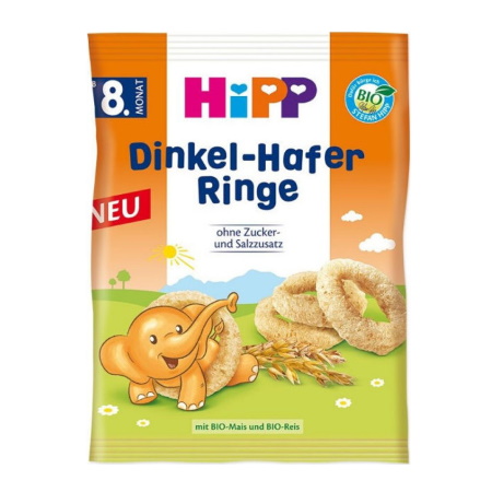 Hipp Παιδικά Τραγανά Δακτυλίδια με Όλυρα & Βρώμη από τον 8ο Μήνα 30gr