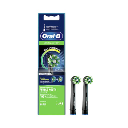 Oral B Cross Action CleanMaximiser Black Edition Ανταλλακτικές Κεφαλές για Ηλεκτρική Οδοντόβουρτσα 2 τεμάχια