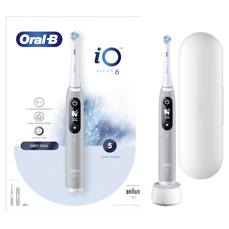 Oral-B iO Series 6 Ηλεκτρική Οδοντόβουρτσα με Αισθητήρα Πίεσης Opal Grey 1τεμάχιο