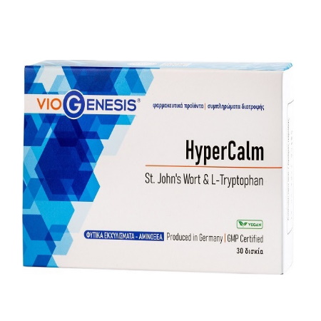 VioGenesis HyperCalm St John’s Wort & L-tryptophan Συμπλήρωμα Διατροφής για την Διαθέση & το Άγχος 30 Ταμπλέτες