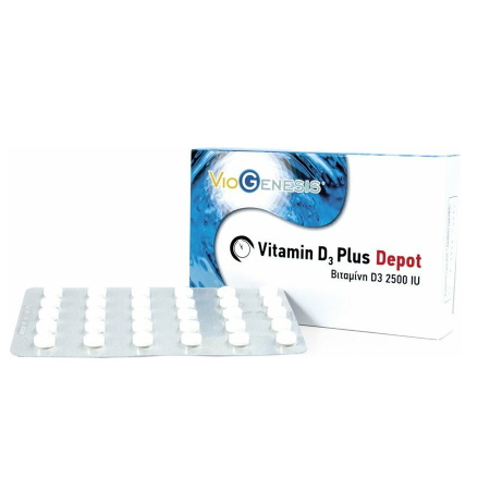 Viogenesis Vitamin D3 Plus Depot 2500iu Βιταμίνη D3 Βραδείας Αποδέσμευσης 90κάψουλες