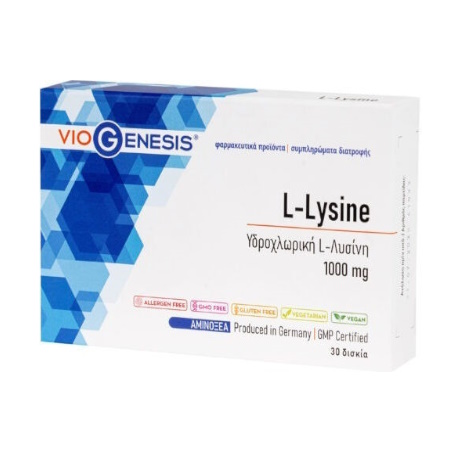 VioGenesis L-Lysine 1000 mg Συμπλήρωμα Διατροφής για την Ενίσχυση του Ανοσοποιητικού Συστήματος και κατά του Έρπη 30 Δισκία