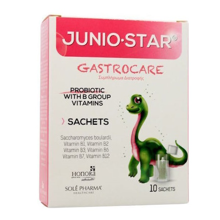 Junio Star Gastrocare Συμπλήρωμα Διατροφής Με Προβιοτικά Και Βιταμίνες Του Συμπλέγματος Β Για Το Γαστρεντερικό Σύστημα Του Παιδιού 10 Φακελίσκοι