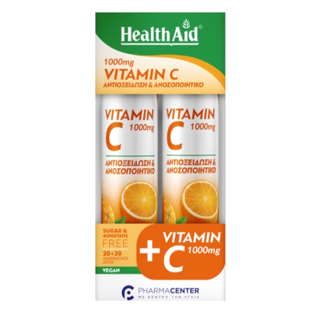 Health Aid Vitamin C 1000mg 1+1 Δώρο με Γεύση Πορτοκάλι 2x20 αναβράζουσες ταμπλέτες