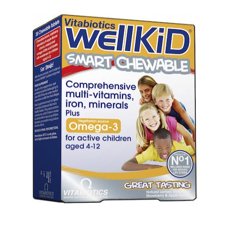 Vitabiotics WellKid Smart Chewable with Omega-3 Συμπλήρωμα Διατροφής Για Παιδιά με Ωμέγα-3 30 Μασώμενες Ταμπλέτες