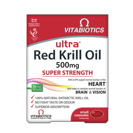 Vitabiotics Ultra Red Krill Oil Super Strength 500mg Καθαρό Λάδι Κριλ με Ωμέγα-3 για Υγιή Καρδιά, Εγκέφαλο & Μάτια 30 κάψουλες