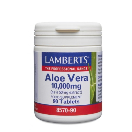 Lamberts Aloe Vera High Str. 10.000mg Συμπλήρωμα διατροφής για την υγεία του πεπτικού συστήματος, δέρματος 90 ταμπλέτες
